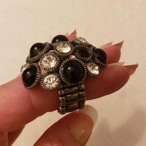 Black, Silver, and Rhinestone Ring